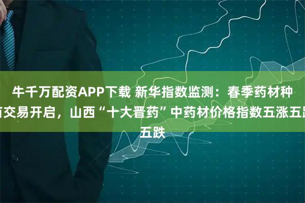 牛千万配资APP下载 新华指数监测：春季药材种苗交易开启，山西“十大晋药”中药材价格指数五涨五跌